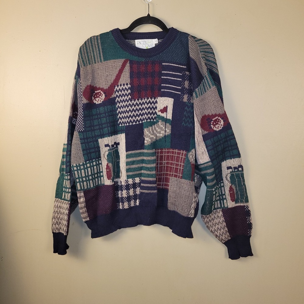 Vintage Pacific Coast Golfwear Sweater Large‎ Cotton Patchwork Golf 90s USA